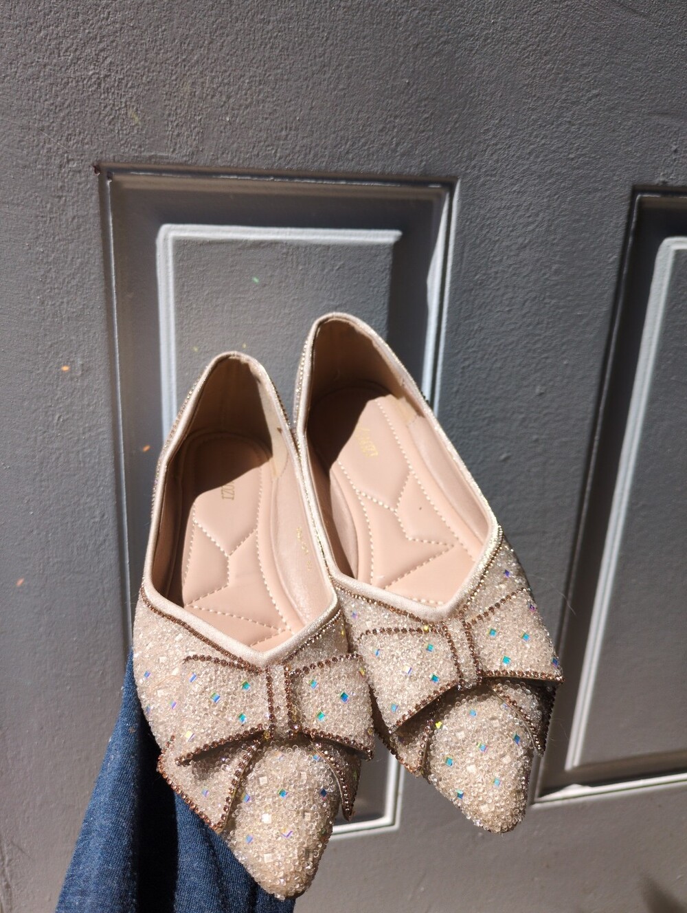 Embellished Rhinestone Bow Pointed Toe Flats